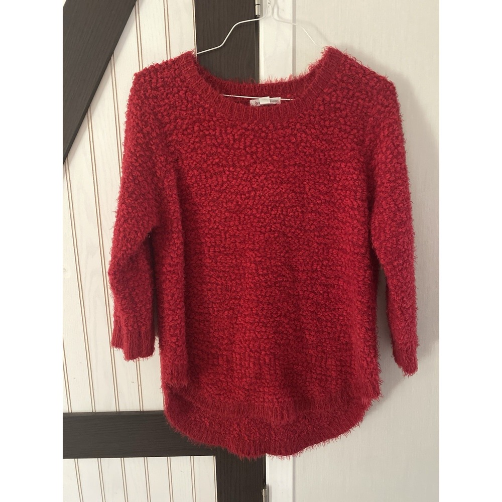 John Paul Richard Red Popcorn Knit Hi-Lo Pullover Sweater Women XL Soft